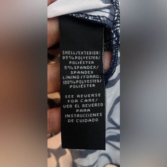 MSK Navy & White Floral spring Dress Sleeveless Ruffle Hem Size Large NWT - Picture 10 of 11